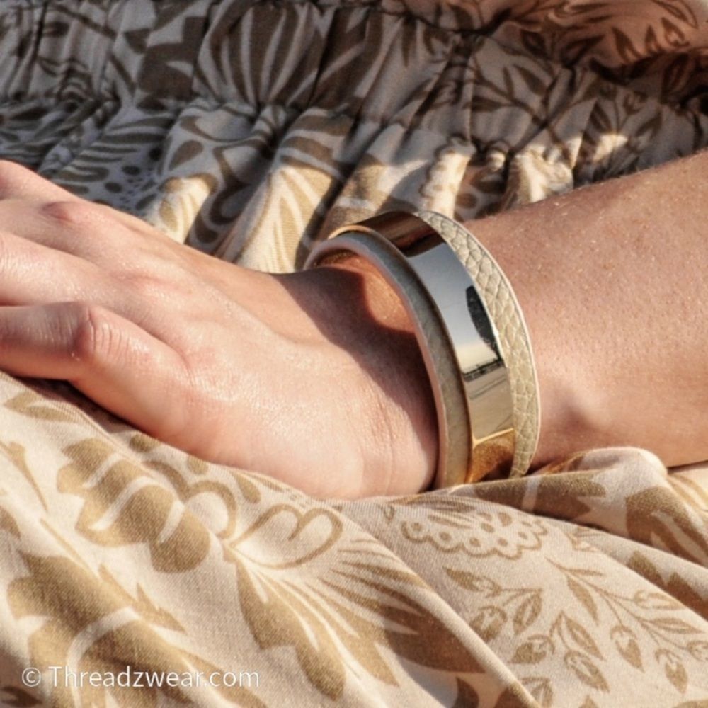 NWT Riah Fashion Bracelet Beige Vegan Leather Cuff Gold Tone Multi Layer Boho